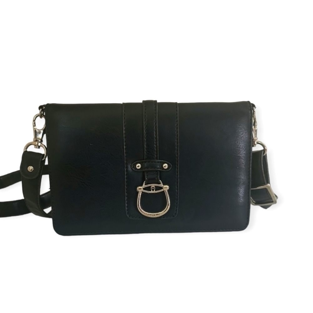 Etienne Aigner Black Leather Crossbody Wallet Bag